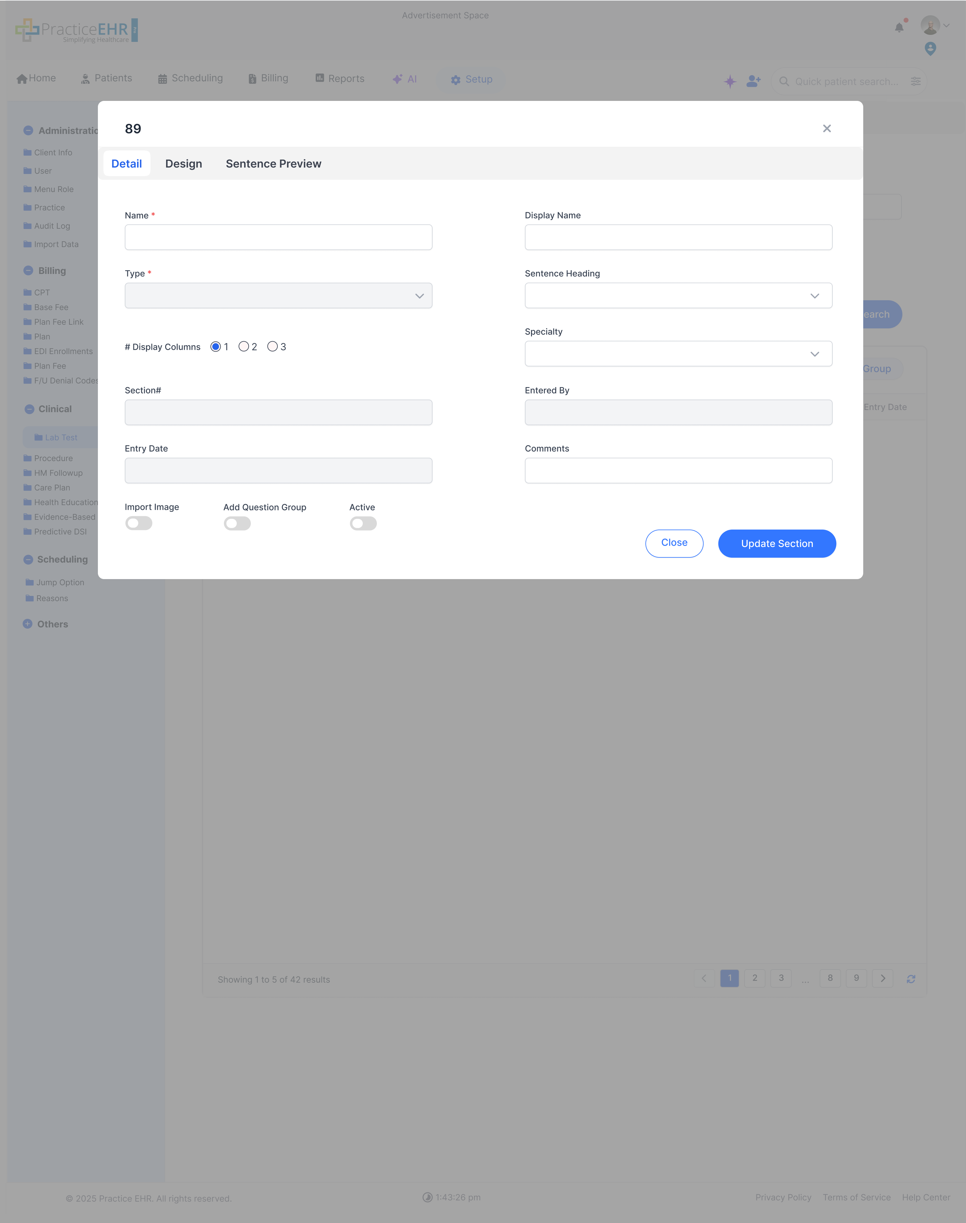 Clinical section details